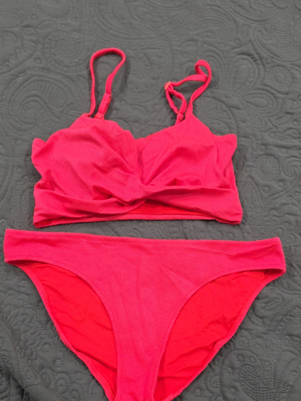 American Eagle Outfitters Bright Hot Orange Red Textured Bikini Set